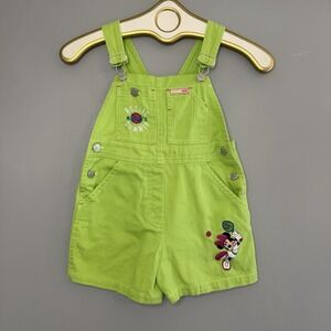 Vintage Minnie Mouse Shortalls Girls 6 Green Embroidered Active Summer Overalls